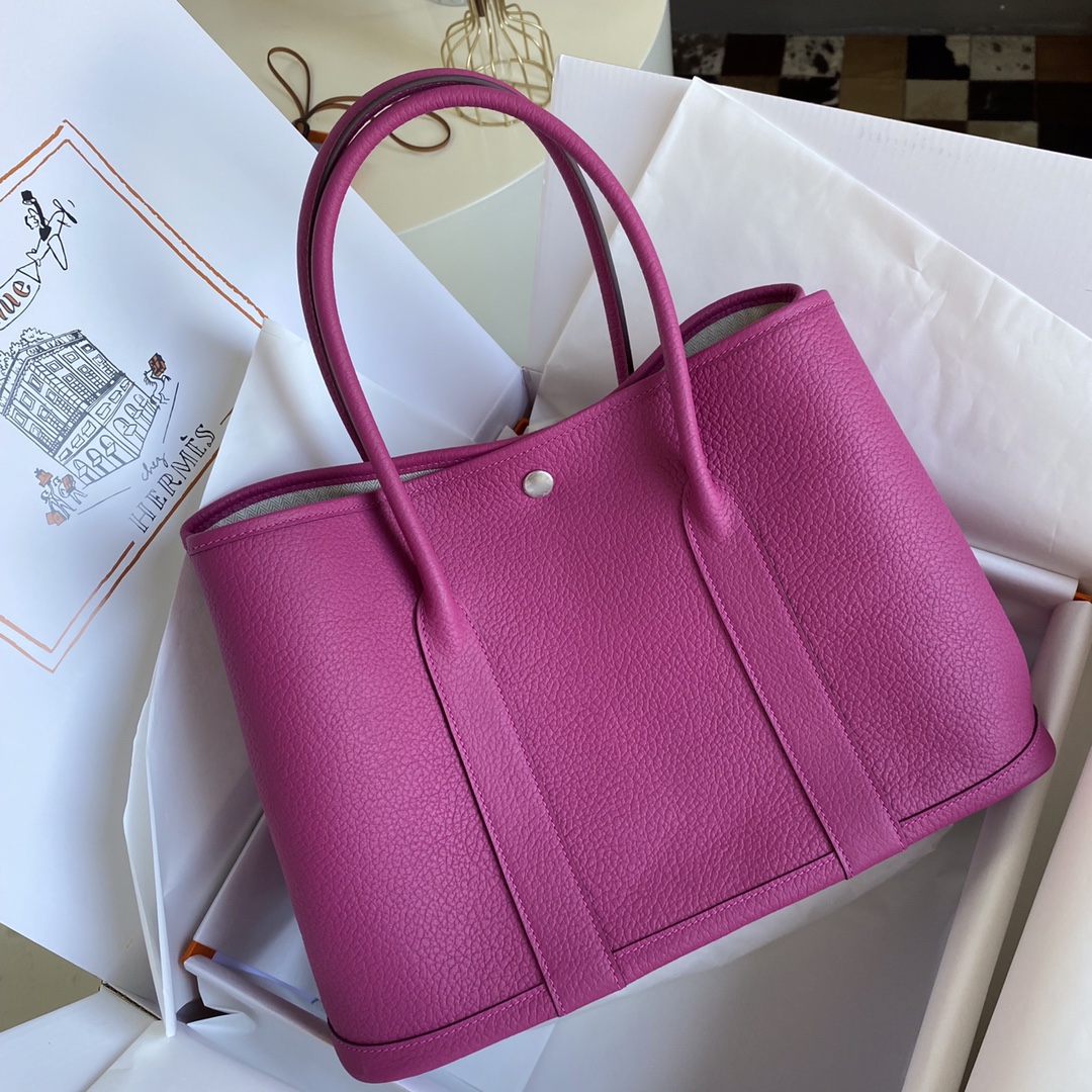 Hermes Garden Party 36cm Tote Handbag In Purple Clemence Leather